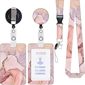 Marmor Lanyard Kartenhalter, ID Badge, Lanyard Kartenhalter, abnehmbare Schnur mit einziehbarem Clip für Schlüsselanhänger, Namenskarten, Türkarten, ID-Karten