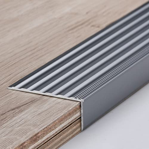 Treppenkantenprofil Treppenprofil Treppenkantenleiste aus Metall, 5 cm breit, rutschfest, Stufenkantenschutz, Reduzierstück, Schwarz, Grau, Silber, Innentreppenkantenleiste für Vinylböden