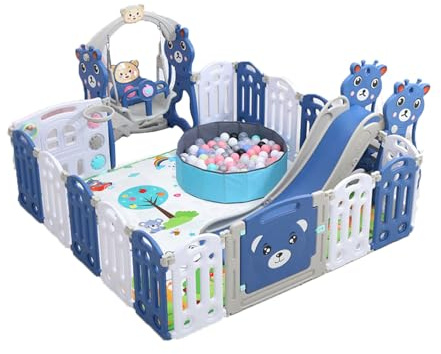 Magic ZC Laufstall Baby, Großer Laufgitter Baby mit Matratze, Laufstall Baby Faltbar für Drinnen Draußen, Kinderaktivitätszentrum Spielhof Spielplatzpark für Kinder mit Antikollisionsschaum (C 12+2)