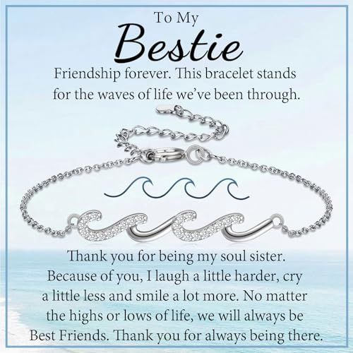 KORAS Bestie Gifts for Women Girls, Wave Charm Bracelet