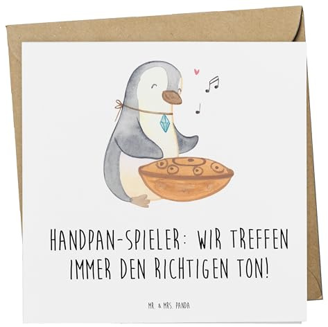 Mr. & Mrs. Panda Deluxe Karte Handpan Spieler - Geschenk, Lernen, Musik, faltkarte, Klangschalen, Meditation, Musiker, doppelkarte, Instrument, Klänge, Klappkarte, anlasskarte, Harmonie, spielen