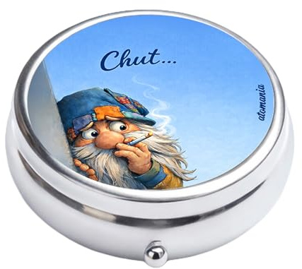 Cendrier de poche Monsieur Gnome Chut humoristique – Étanche anti odeur – Acier inoxydable – Porte clé amovible – Compact 5 cm 70 g – Cadeau fantasy humour – Accessoire fumeur décalé – Atomania