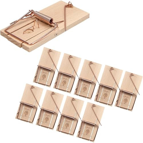 Hinrichs Trappole per Topi 10 Pezzi - Trappola per Topi Riutilizzabile - Trappola a Scatto in Legno - Trappole igieniche per Topi - Trappola per Casa e Giardino - Trappola per Roditori