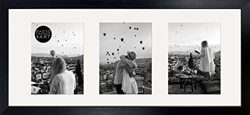 pf+a REAL GLASS Black Multi Aperture Frame For 3 6x4 Photos Wall Display