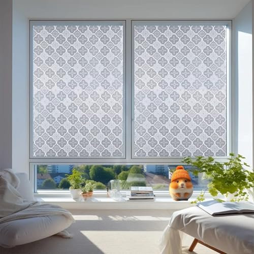 Milchglasfolie Selbstklebend 75 x 240 cm, Selbstklebend Ohne Kleber Statische Blickdicht Matt, Sichtschutz Anti Uv, Tönungsfolie Fenster Verspiegelte, 3D-Begonie