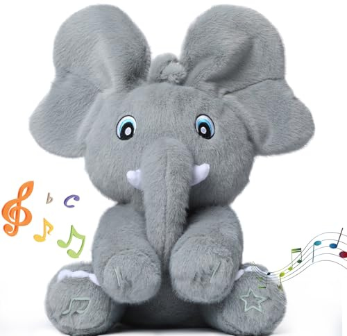 Tunnyfiy Peekaboo Elephants Newborn Baby Toys - Peek A Boo Elephant Plush Interactive Toy Stuffed Animal Sing 4 Songs Elephant Teddy For Baby Boys Or Girls Gift 0-36 Months