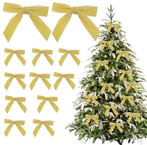 12 Stück Samt-Weihnachtsbaumschleifen – 12 cm Samtschleifen für Weihnachtsbaum, Vintage-Band, Samtschleifen für Kränze, Geschenke, Tür, Girlande, Heimdekoration, Weihnachtsbaumschleifen für