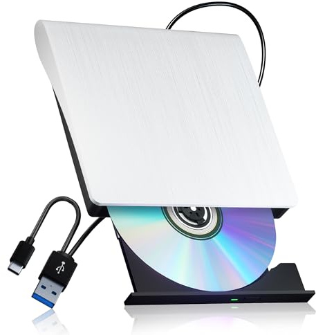 juwuoi External CD/DVD Drive for Laptop PC CD DVD Player USB 3.0 Portable Optical Drive CD Burner Compatible with Windows 10 11 Linux Mac OS (White)