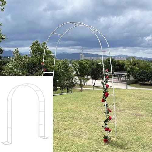 Arche de jardin en métal blanc pour plantes grimpantes - En acier durable - Pour mariage - Arche de fleurs d'extérieur (1,8 x 2,2 x 0,4 m)