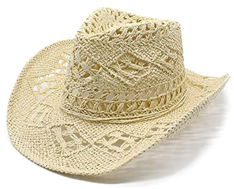 Cowboyhut für Damen und Herren, Sommer, formbarer Hut, ausgehöhlter Sonnenhut, Hard-Hut, Cowboyhut, beige, Einheitsgröße