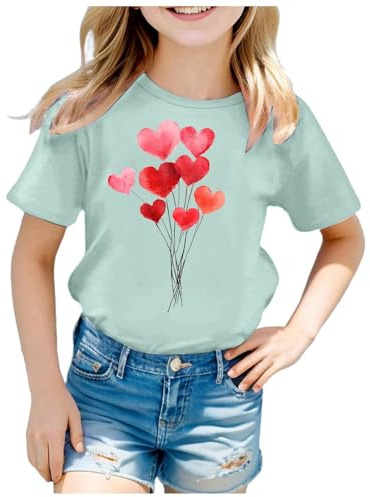T Shirts Kids Girls Age 3-13 Years Love Funny Graphic Crewneck Short Sleeve Teenage Girls Tshirts Summer Comfy Cute Cartoon Casual Jogging Athletic Tops (Mint Green, 12-13 Years)