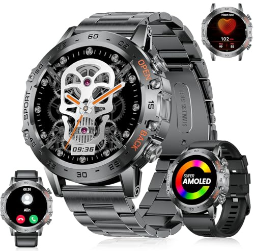 LIGE Smartwatch Herren Militär mit 530mAh Akku, 1.43'' AMOLED Sportuhr mit Telefonfunktion(3 Bänders), Herzfrequenz, SpO2, Schlafmonitor, IP68 Wasserdicht 120+ Sportmodi Fitnessuhr für Android iOS