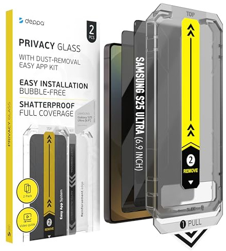 Deppa Privacy Pellicola Protettiva per Samsung Galaxy S25 Ultra (6.9) – Anti Spia Vetro Temperato, Ultra Resistente, Copertura Totale, Anti-Graffio, 2 Pezzi