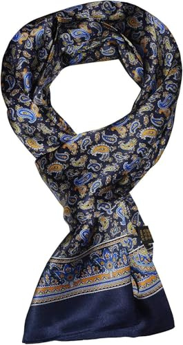UK_Stone Herren-Schal aus 100 % reiner Seide, Vintage-Stil, klassisches Muster, doppellagig bedruckt, #1 Dunkelblau, Einheitsgröße