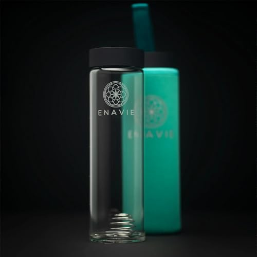 ENAVIE Shaker Flasche, 550ml, Gehärtetes Glas mit Neoprenhülle, Protein Shaker mit Shaker Ball (Grün)