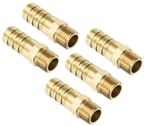 QUARKZMAN 5Pcs Latón Espiga Manguera Montaje Métrico M10-1 Macho a Púas Adaptador para Manguera ID 10mm Adaptador de Conexión de Tubería con Púas para Agua, Combustible y Aire