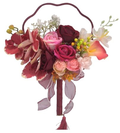 XAGMODSHN Bouquet da sposa con nastro artificiale bouquet di rose con ventaglio per damigella d'onore cerimonia nuziale San Valentino