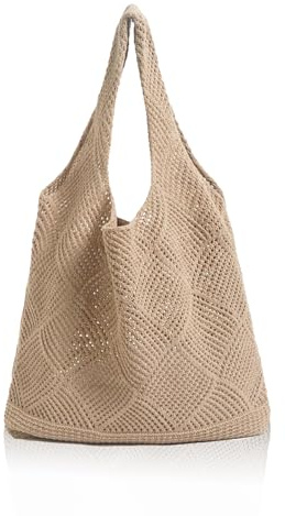 Bolsos Mujer, 32x32cm Bolsos Tejidos Crochet Patrón en Forma de Corazón | Bolso Playa Mujer,para Adolescentes y Niñas Ideal para Ir de Compras Vacaciones y Viajes