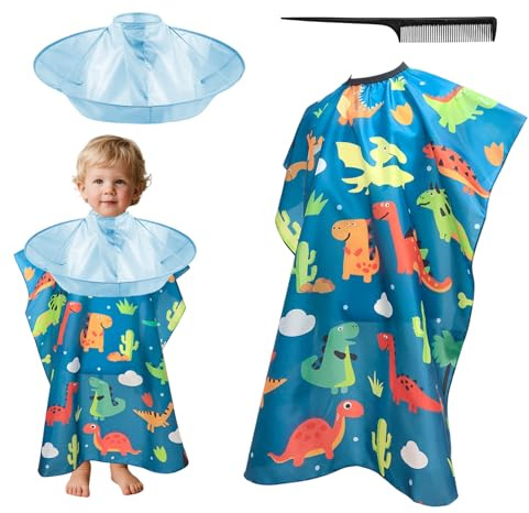 KQDRAVINE Frisörkappa barnset, tecknad dinosaurieformad kappa frisör, justerbar frisörkappa, barns frisörkappa lämplig för hem, salong, barbershop