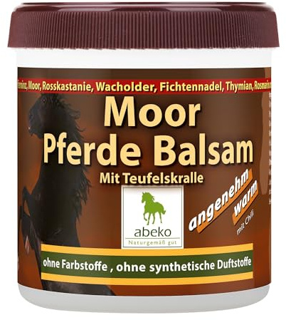 abeko Moor Pferde Balsam mit Teufelskralle hochdosiert, wärmend, mit Rosmarin, Pfefferminze, Rosskastanie, Thymian, zur lokalen Pflege von Muskeln und Gelenke (200 ml)