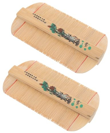 Veemoon 2 Stück Bambus Doppelzahnkamm Dichter Schuppenkamm aus Stabilem Antistatischem Material Tragbarer Läusekamm zur Haarpflege und Kopfhautmassage für Kinder und Zufälliger Stil