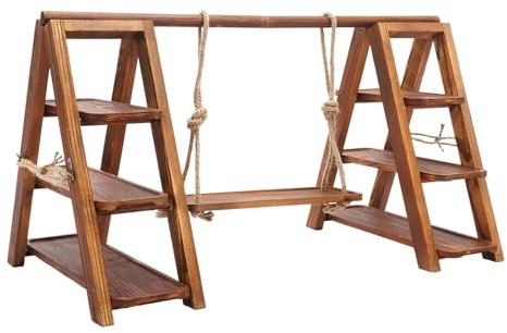 SUONTY Présentoir 3 Niveaux en Bois, Présentoir en Bois avec Plateaux de Service Sur 3 Niveaux, Présentoir Rectangulaire pour Raclette, Plateau de Service Rectangulaire Étagé en Bois pour Pique-Niques