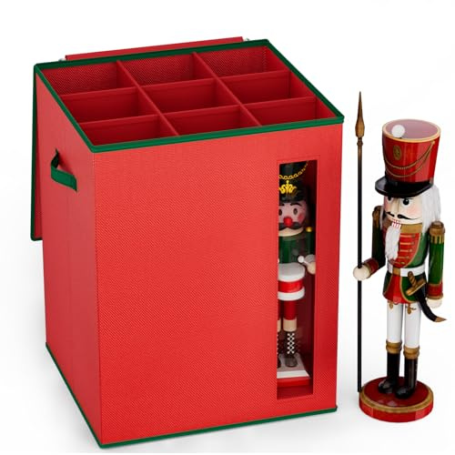 VERONLY Aufbewahrungsbox für Weihnachtsdekoration - Nussknacker & Figurinen bis 40 cm - Klappbar mit Trennwänden & Sichtfenster weihnachtskugeln aufbewahrung - Organizer（Nussknacker nicht enthalten）