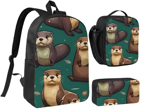 LXqlSS Mochila con estampado de castor travieso para uso diario, juego de 3 mochilas con lonchera y estuche para lápices