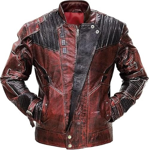 Giacca da motociclista in pelle marrone famoso, da uomo, per cosplay, Maroon - Vera Pelle, L