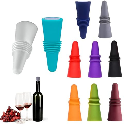 10PCS Universal Wine Stopper Silicone Wine Bottle Stoppers Reusable Sealing Stopper Preserving Bottles Corks to Keep The Wine Beverages Beer Fresh Multicolored Champagne Stoppers