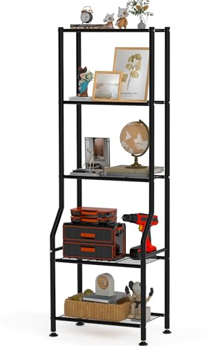 GloTika 5-stöckiges schmales Regal, Gesamtkapazität 500 lbs, Metallgitter mit Nivellierfüßen, rostbeständiger Organizer für kleine Räume, Küche, Badezimmer, Garage, Waschküche, schwarz