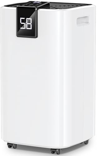 4,000 Sq.ft Dehumidifier for Basement, 45 Pint Dehumidifiers for Home with Drain Hose, Smart Humidity Control, Auto Defrost, Auto Restart, 24H Timer, for Bedroom, Bathroom, RV, Garage