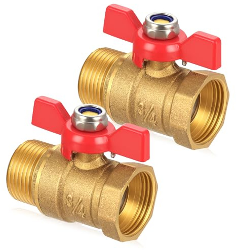 2 Pcs Brass Ball Valve, 3/4 Inch Ball Valve Male x Female, 3/4 IG/AG Valves with Lever Handle for Water Pipes Faucets