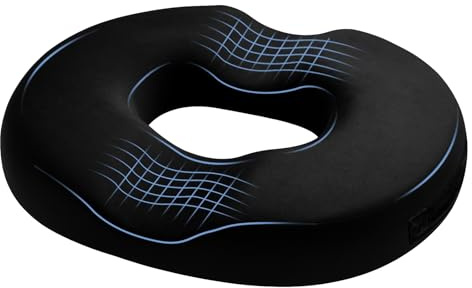 BREEZENEST Memory Foam Donut Cushion - Orthopedic Seat Cushion for Tailbone & Sciatica Pain Relief, Coccyx Cushion for Office Chair, Wheelchair, Car with Pressure Relief & Portable Design (Black)