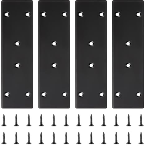 BENECREAT 4 pezzi di Piatto di Riparazione Nero, Staffa Dritta Piatta Da 48x167mm con Viti per Fissaggio e Fissaggio di Mobili In Legno