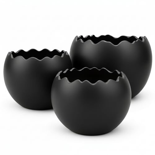 Jumbos Dekowelt Keramik Pflanzschale Ei Schwarz – glasiert & wasserfest – Moderne Osterdeko, Blumentopf & Dekoschale – für Indoor & Outdoor – 3 Größen (20cm)