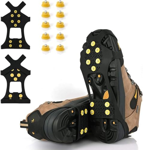 Spikes für Schuhe Winter Steigeisen 10 Zähne – Anti-Rutsch Schuhspikes für Winter, überziehbare Stretch-Ice-Grips für Schuhe Stiefel, ideal für Schnee Wandern Spazieren
