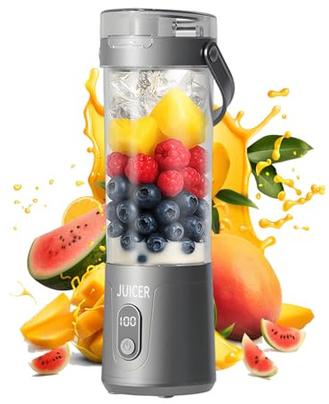 DSXVJHD Portable Blender Smoothie Maker, 600ml Electric Mini Fresh Juice Maker, Powerful Mini Blender with USB for Fruits, Shakes, Smoothie, Perfect for Home, Office, School, Outdoors (Grey)