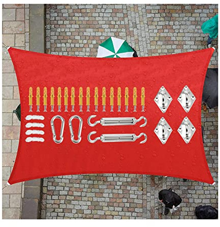 2x3m Sun Shade Sail Canopy Rectangle 98% UV Block 3x4m Sunscreen Awning Sun Shelter with Fixing Kit for Garden Patio Balcony Outdoor Carport Backyard Party, Red