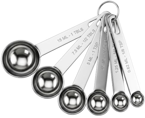 6Pcs Stainless Steel Measuring Spoons | 6Pcs Stainless Steel Measuring Spoons Set, 6 Sizes 1/8 tsp to 1 Tbsp, for Coffee, Flour, Baking