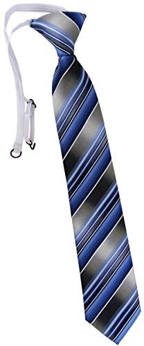 TigerTie Kinderkrawatte in blau hellblau silber anthrazit grau gestreift - Krawatte vorgebunden mit Gummizug