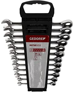 GEDORE red Ringratschenmaulschlüssel-Satz mit Ringratsche, Set 12-teilig, SW 8-19 mm, flach, Schraubenschlüssel, R07105012