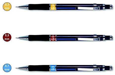 KOH-I-NOOR MEPHISTO PROFI 5005/5035/5055 - Druckbleistifte Kunststoff/Metall - 3er SET - Minenst?rke 0.3 mm (gelb), 0.5 mm (weinrot), 0.7 mm (blau)