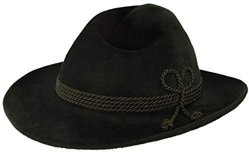 Breiter Herren Velour TrachtenHut FilzHut Herrenhut Werdenfelser – Handgemacht 100% Haarfilz mit passender Kordel-Garnitur & Echtleder Schweißband - Grün 59 Krempe 7,5 cm