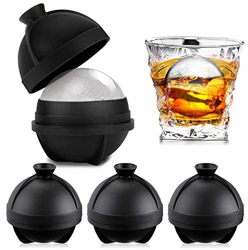 Ice Cube Moulds | 4 Pcs Large Ice Ball Maker with Leak Proof Lid | Food Grade Silicone Round Ice Cube Moulds Easy to Pop Out | Sphere Ice Cube Mould Perfect for Freezer Whiskey, Gin, Cocktails
