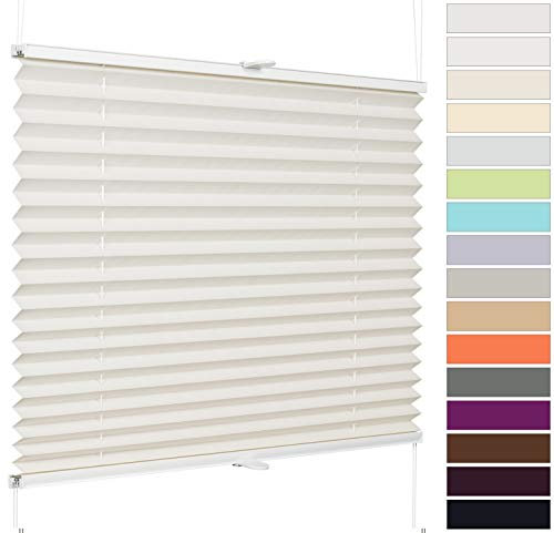 etusimo Plissee nach Maß ohne Bohren Klemmfix Faltrollo | Breite 90,1-110 cm x Höhe 150,1-200 cm, Farbe Creme | Sonnenschutz Sichtschutz für Fenster und Tür