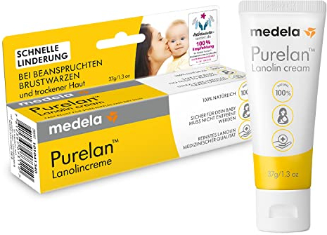 Medela Purelan 37g Lanol Cream - Quick Aid for Stressed Nipples and Dry Skin - 100% Natural, Hypoallergenic, Dermatologically Tested and Fragrance Free