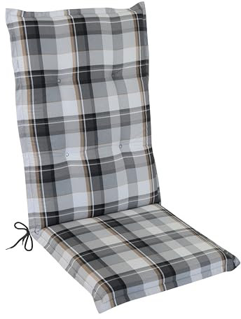 DILUMA Hochlehner Auflage für Gartenstühle 120x50 cm Karo Grau-Weiß - 6 cm Starke Stuhlauflage mit Komfortschaumkern und Bezug aus 60% Baumwolle 40% Polyester - Made in EU mit ÖkoTex100