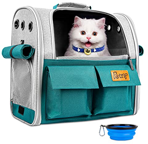 PETRIP Pet Carrier Rucksack, Airline-Approved Cat Rucksack für große Katzen und Hunde bis zu 10 kg, belüfteter atmungsaktiver Hundetrager-Rucksack Reisen, Wandern, Camping, Outdoor (Grün)