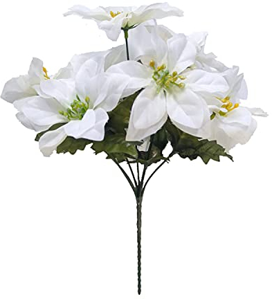 Lot de 2 bouquets de poinsettia artificiels blancs en soie pour décoration